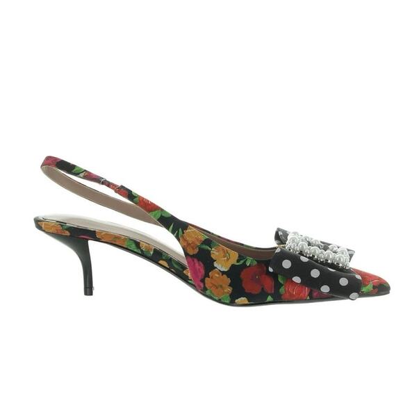 NWT Betsey Johnson Women's Birdy Pump Black Rose Slingback Kitten Heel Size 6.5M - Picture 3 of 4